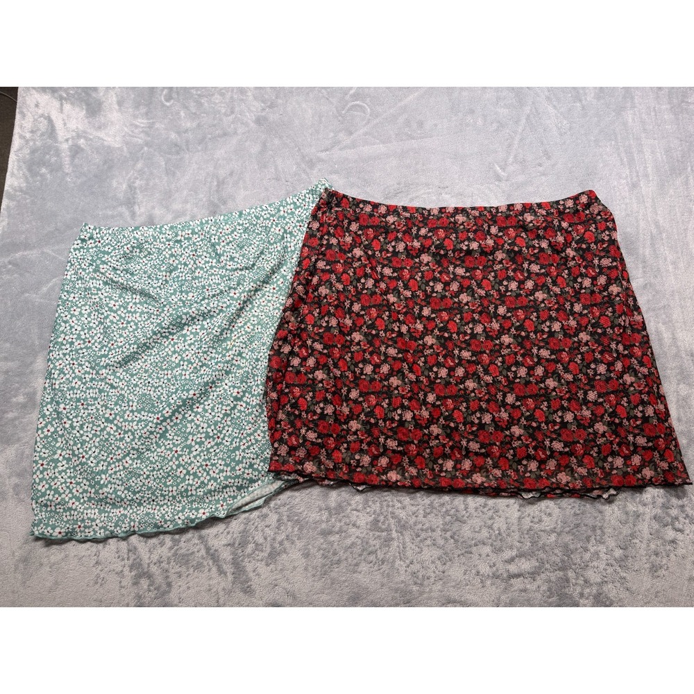 Lot of 2 SHEIN Curve Mesh Mini Skirt Women 2XL Multi Floral Lined Summer Pull On